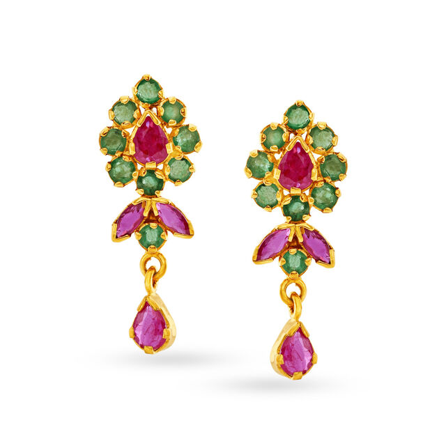 Enrapturing 22 Karat Gold And Multi Stone Teardrop Earrings,,hi-res image number null