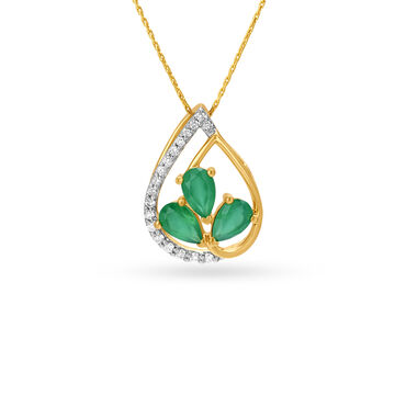 14KT Yellow Gold Lush Leaf Motif Modern Diamond Pendant