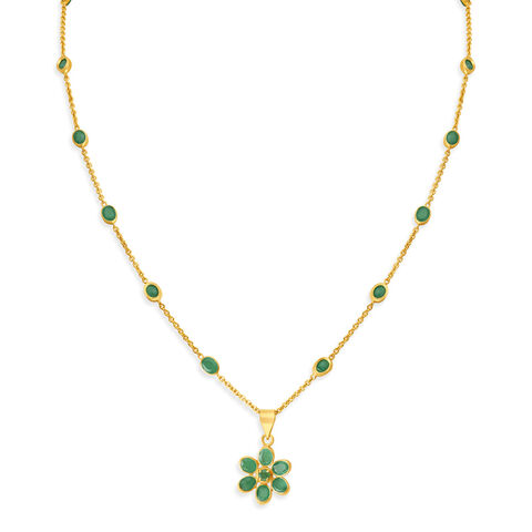 Artistic Floral Emerald Gold Pendant with Chain