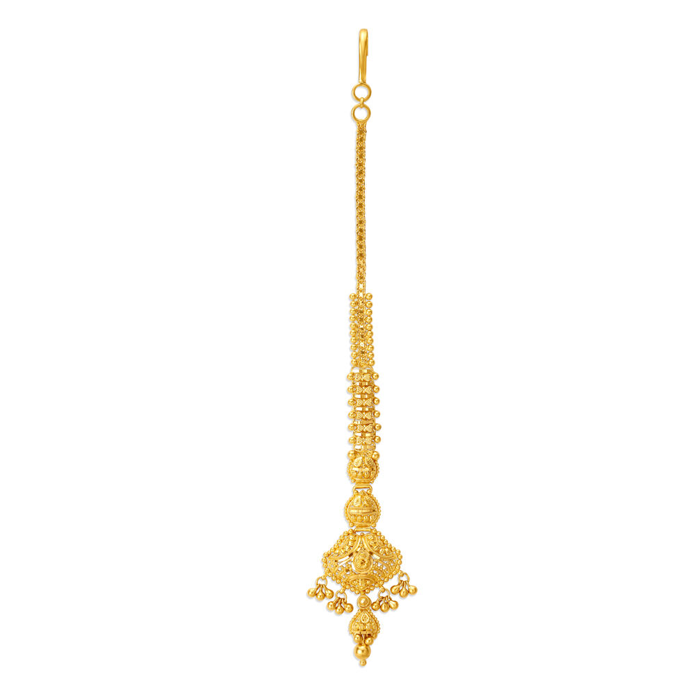 Beautiful 22 Karat Yellow Gold Beaded Maang Tikka