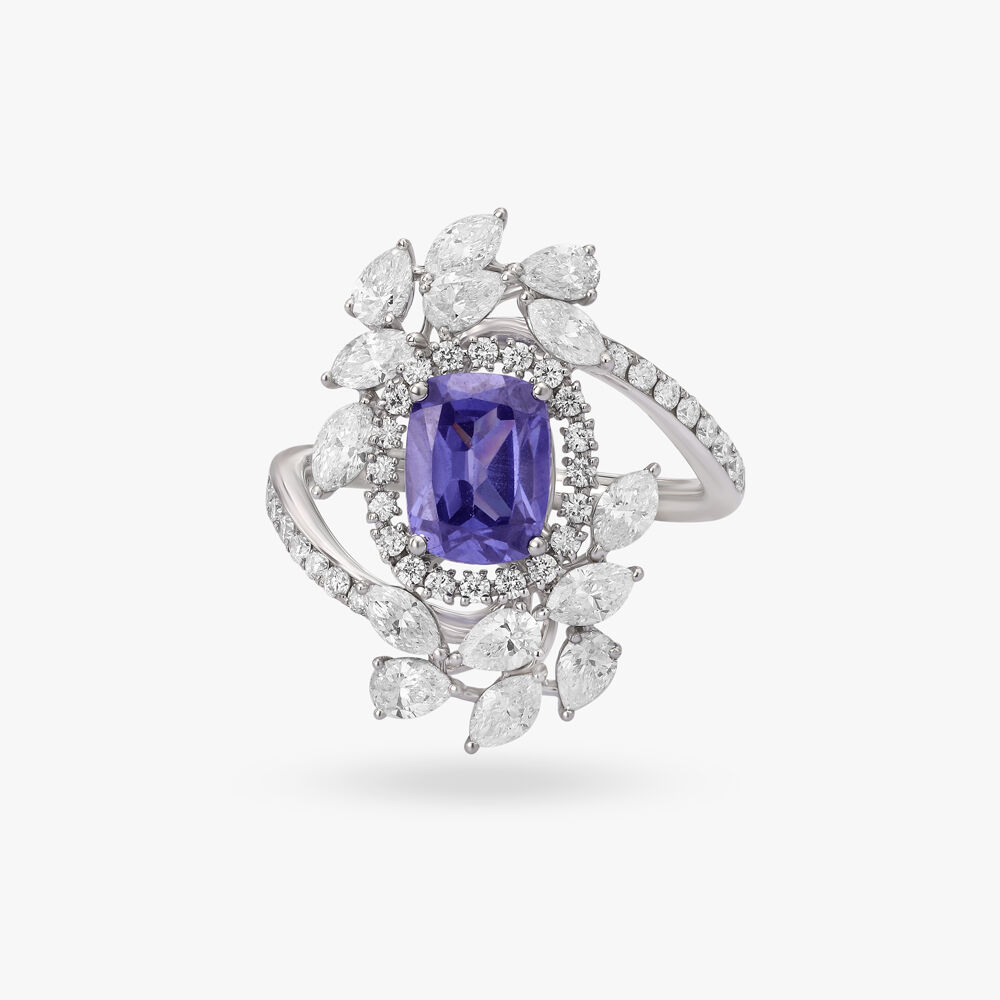 Breathtaking Blue Stone and Diamond Haven Finger Ring Tanishq Online Store