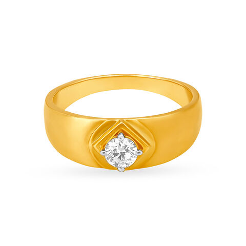 Geometric 18 Karat Yellow Gold Solitaire Finger Ring