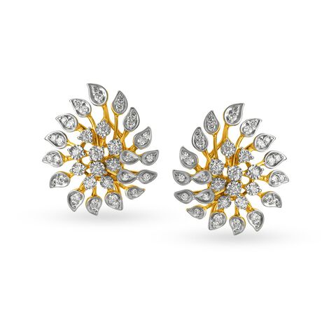 Majestic Floral Gold and Diamond Stud Earrings