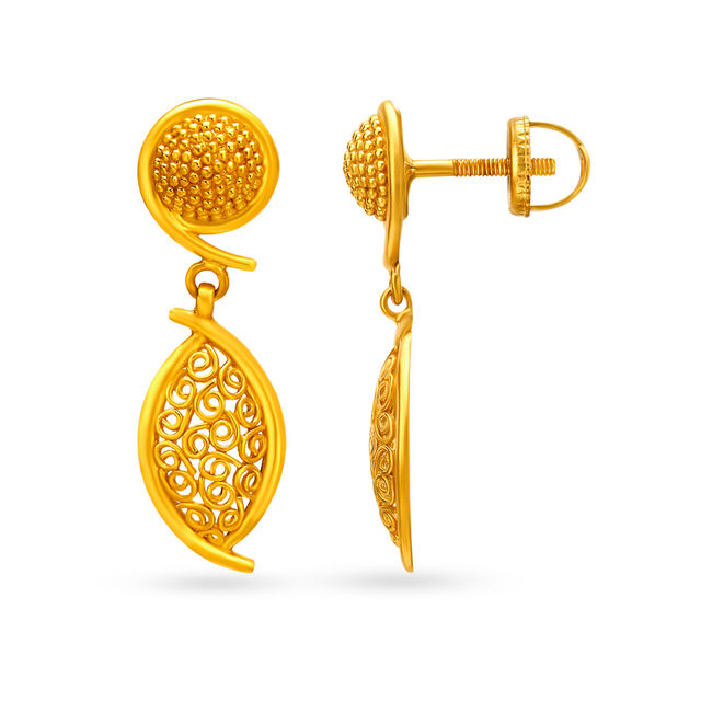 Ornate Spiral Motif Gold Drop Earrings,,hi-res image number null