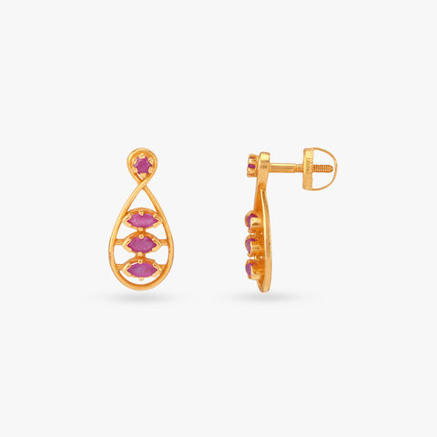 Glossy Sculpted Ruby Stud Earrings