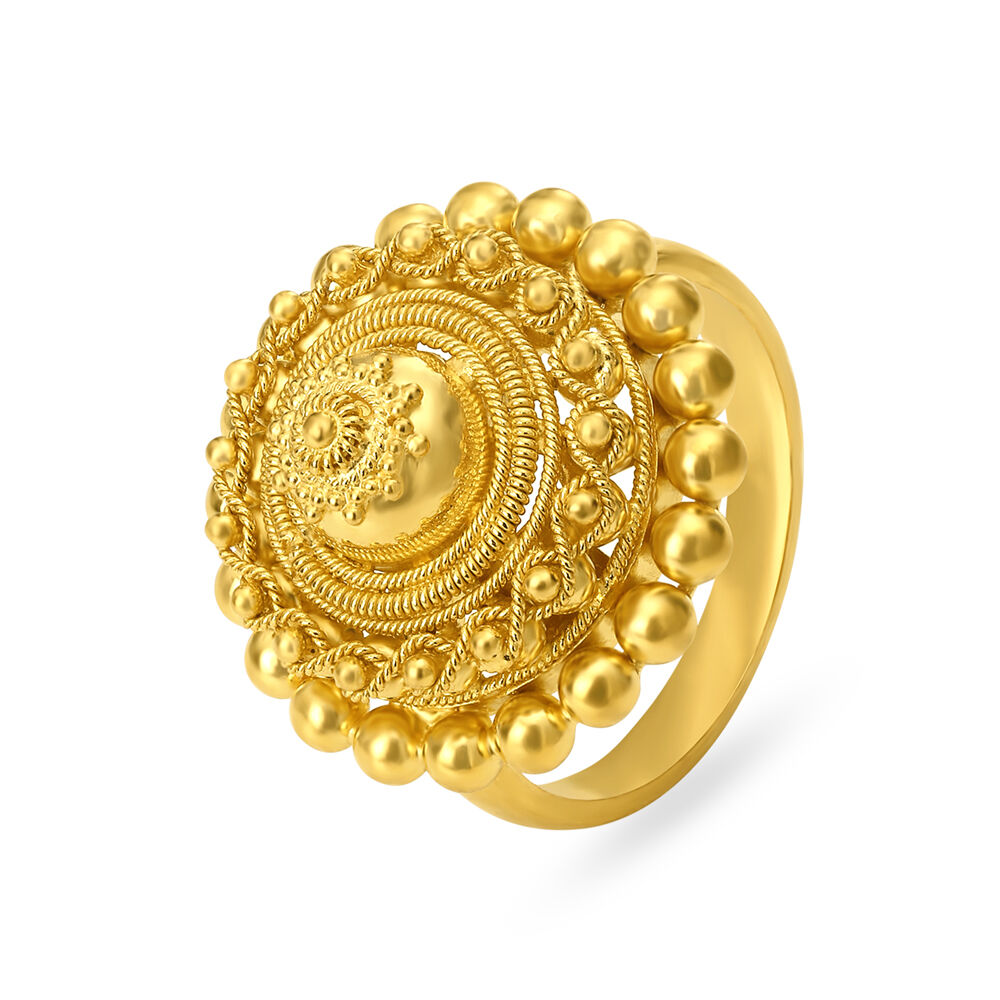 22K Gold Circle Ring - RiLg18439 - 22k Gold Ladies ring. Ring is  beautifully designed in a circle shape with traditional filigree work