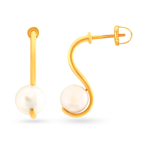 Gold String of Pearl Stud Earrings