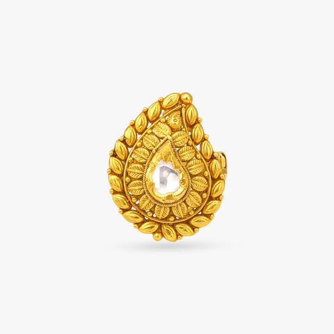 Leaf Halo Gold Finger Ring