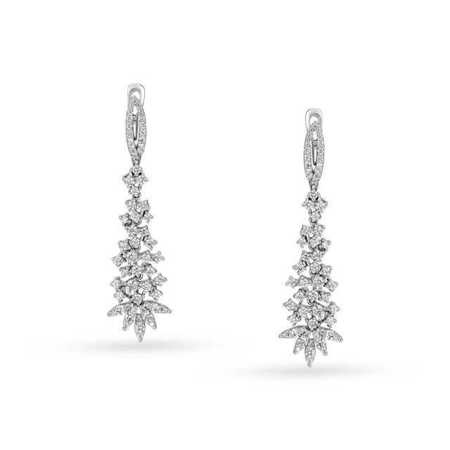 Lengthy 18 Karat White Gold And Diamond Earrings,,hi-res image number null