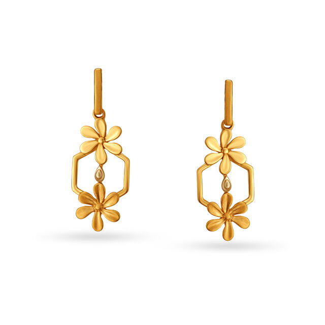 Alluring Floral Gold Drop Earrings,,hi-res image number null