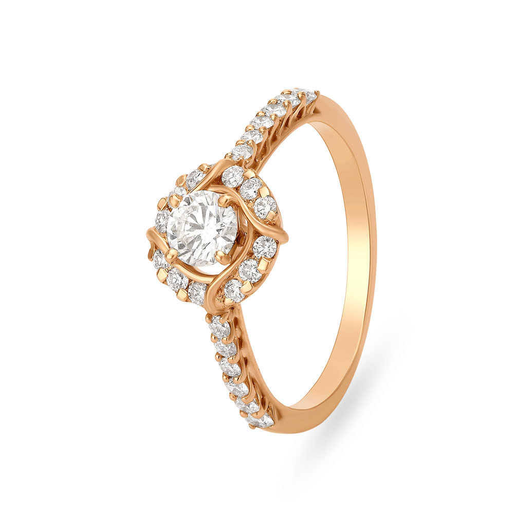 Floral Solitaire Look Diamond Ring in Rose Gold Tanishq Online Store