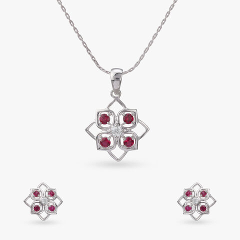 Bloom Radiance Silver Pendant and Earrings Set