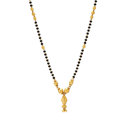 Enticing Yellow Gold Carved Bead Mangalsutra