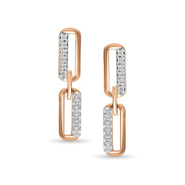 14 KT Rose Gold Diamond Chain Link Drop Earrings