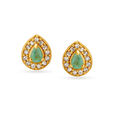 Leaf Motif Emerald Studded Gold Drop Earrings,,hi-res image number null