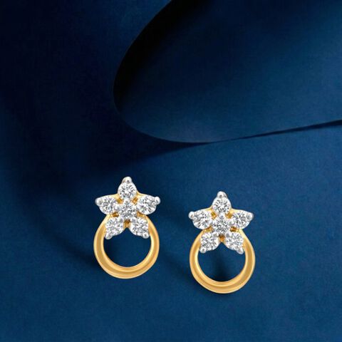 Floral  Circlet Gold and Diamond Stud Earrings