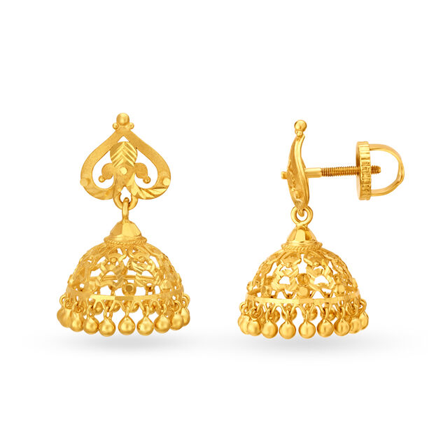 Traditional Spade Pattern Charming Gold Jhumkas,,hi-res image number null