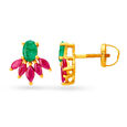 Eclectic 18 Karat Gold And Emerald Floral Stud Earrings,,hi-res image number null
