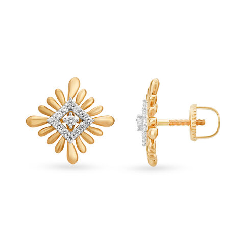 Unique Floral Gold and Diamond Stud Earrings