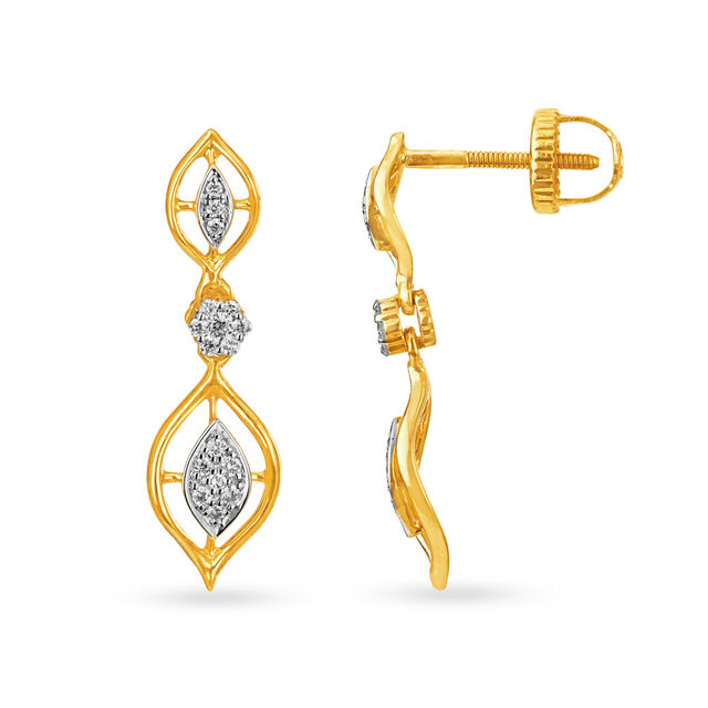 Slender 18 Karat Yellow Gold And Diamond Earrings,,hi-res image number null