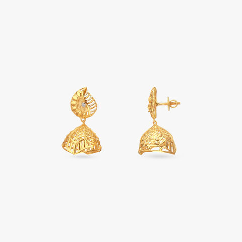 Leaf Charm Gold Jhumka Earrings