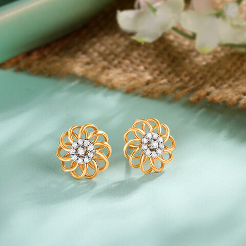 Subtle Floral Diamond Stud Earrings