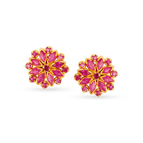 Resplendent Floral Ruby Stud Earrings