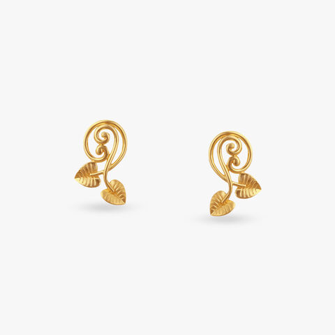 Leaflet Charm Gold Stud Earrings