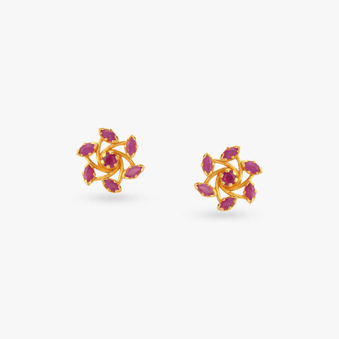 Swirling Bloom Ruby Stud Earrings