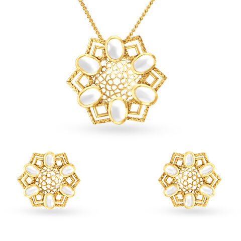 Graceful Enamel Pendant and Earrings Set