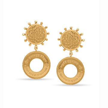 18 KT Yellow Gold Decorative Coin Drop Earrings
