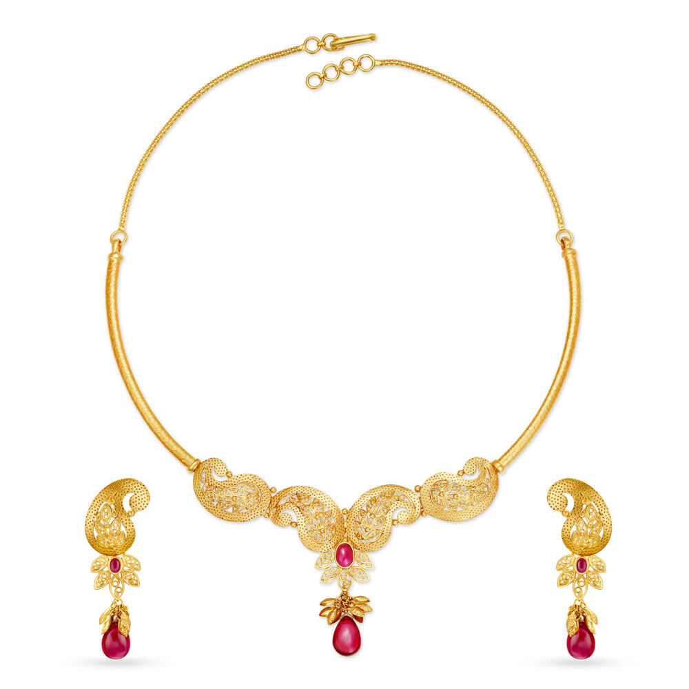 Antique gold necklace in tanishq discount