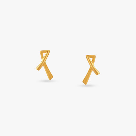 Sleek Ribbon Gold Stud Earrings