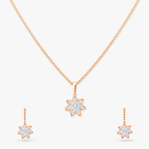 Radiant Bloom Diamond Pendant with Chain and Earrings Set