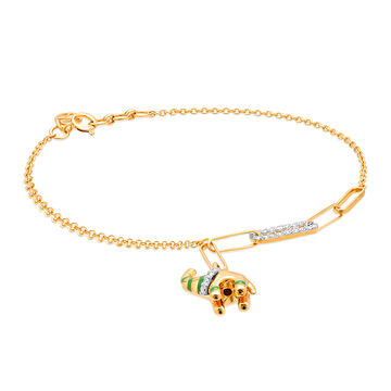14 Karat Yellow Gold Enchanting Elephant Diamond Bracelet