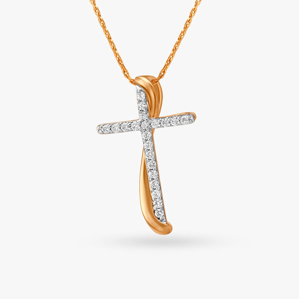 Gold cross pendant tanishq discount