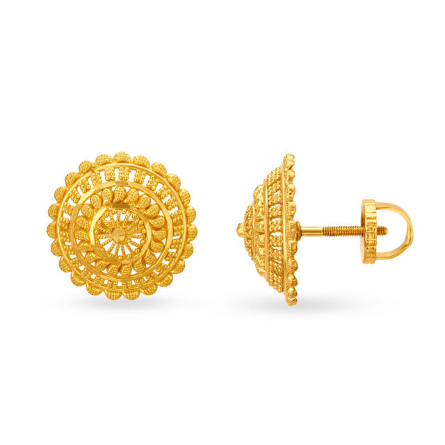 Traditional Broad Round Gold Stud Earrings,,hi-res image number null