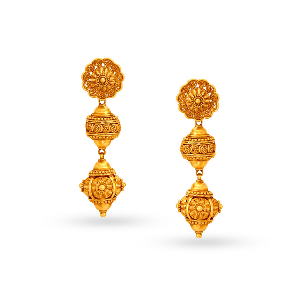 Peacock Motif Temple Jewellery Jhumka | Gold jhumka earrings, Gold jewellery  design necklaces, Gold earrings designs