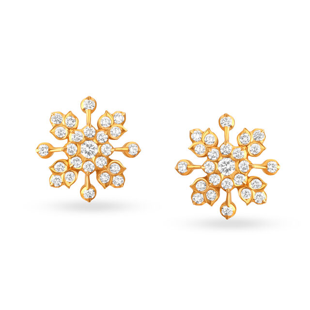 Celestial 22 Karat Yellow Gold And Diamond Floral Studs,,hi-res image number null