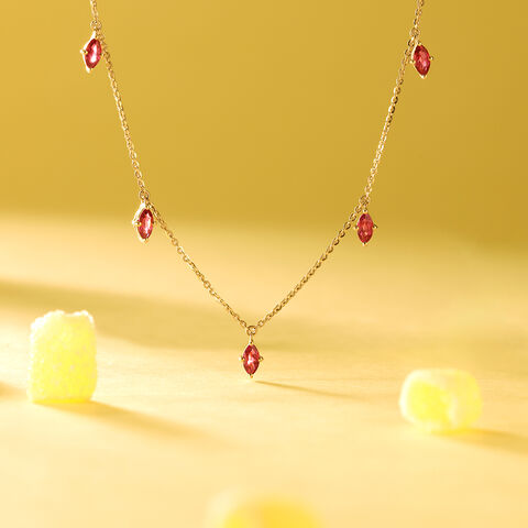Flowing Graceful Pink Garnet Gold Necklace
