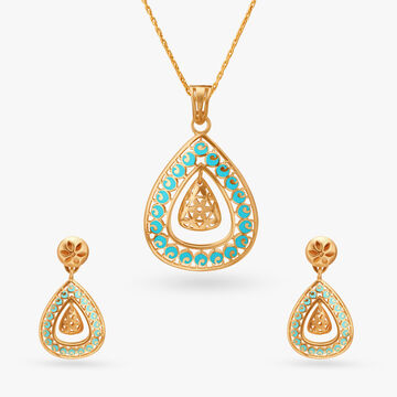 Charming Enamel Pendant and Earrings Set