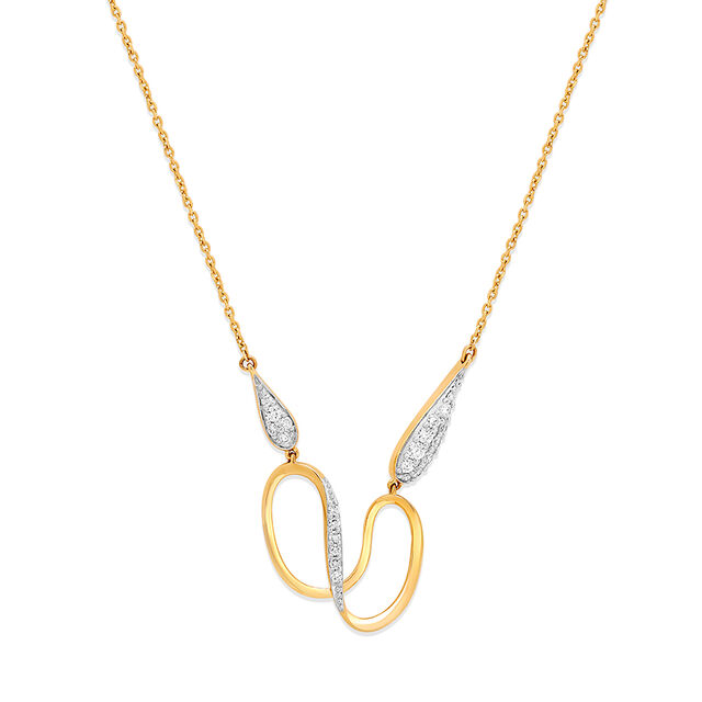 14 KT Yellow Gold Minimal Wavy Pendant with Chain,,hi-res image number null