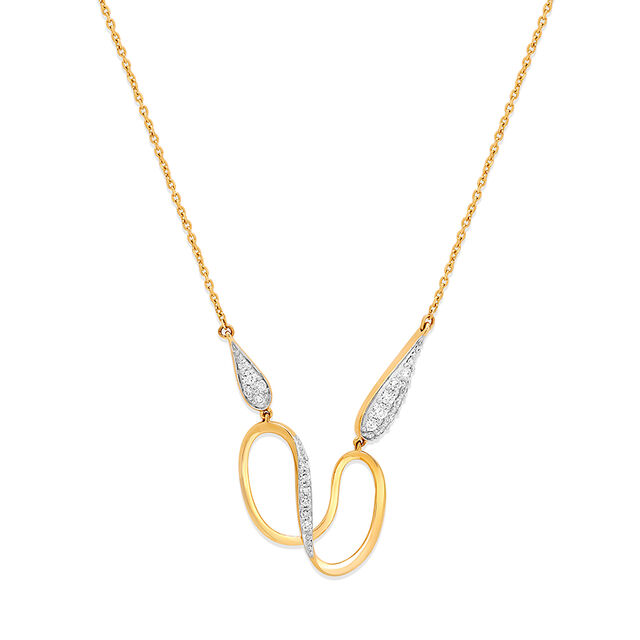 14KT Yellow Gold Minimal Wavy Pendant with Chain,,hi-res image number null