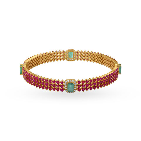 Enchanting Cubic Zirconia and Emerald Gold Bangle