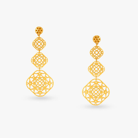 Ornate Cascade Gold Drop Earrings