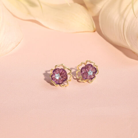 Floral Finesse Amethyst & Diamond Stud Earrings