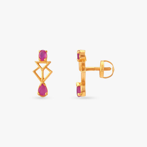 Trendy Geo Ruby Stud Earrings
