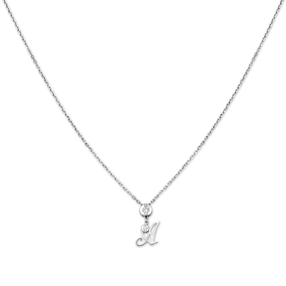 Typographic White Gold and Diamond Pendant with Chain