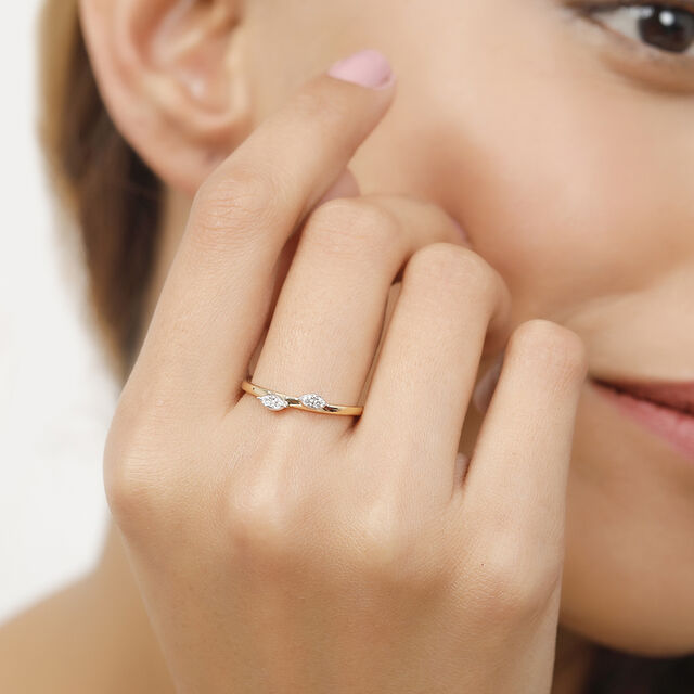 14 KT Yellow Gold Minimalist Greenery Diamond Finger Ring,,hi-res image number null