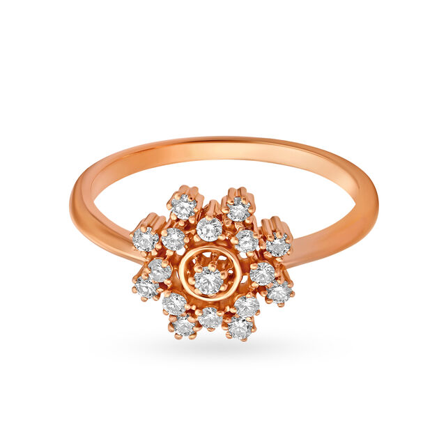 Charming 18 Karat Rose Gold And Diamond Floral Finger Ring
